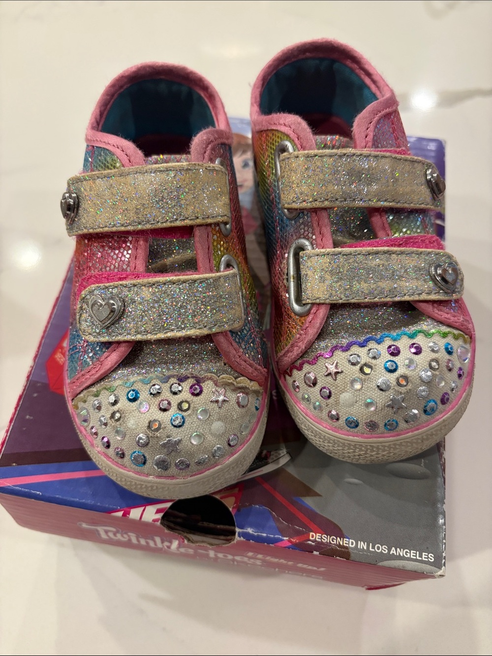 Skechers Kids Glitter Rainbow Velcro Sneakers - Pink, Silver, Blue